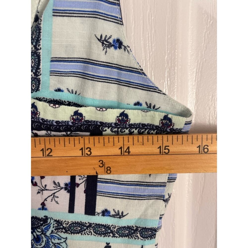 Loft Patchwork Ditsy Floral Mini Dress 8 Front Twist Cutout Blue Spring Coastal - Picture 9 of 11